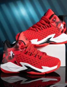 Hot Sale Red High Top Kids Basketball Sneakers Mesh Breathable Boy’s Sports Shoes Non-Slip Wear Resistance Basketball Shoes Girl shoeking.se rea